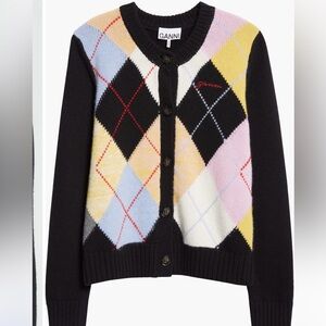 NWTA Ganni Harlequin Wool Blend Argyle Sweater